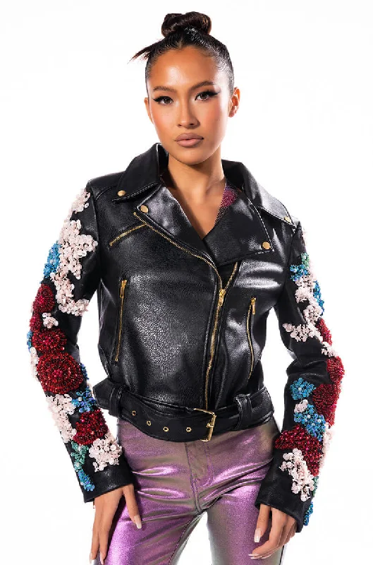 Cold Weather Jacket-EVERY ROSE HAS A THORN MOTO JACKET