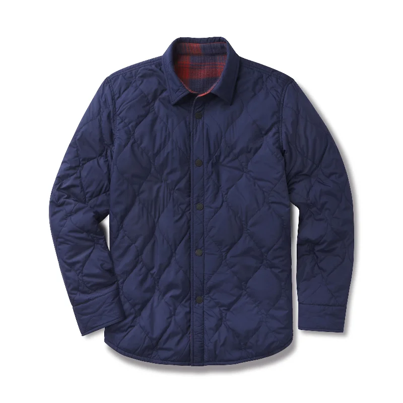 Mountain Jacket-Quilted Flannel Reversible Shirt Jacket - Navy