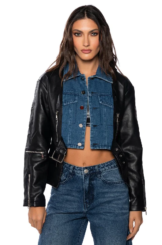 Casual Fit Jacket-BEST OF BOTH WORLDS DENIM MOTO JACKET