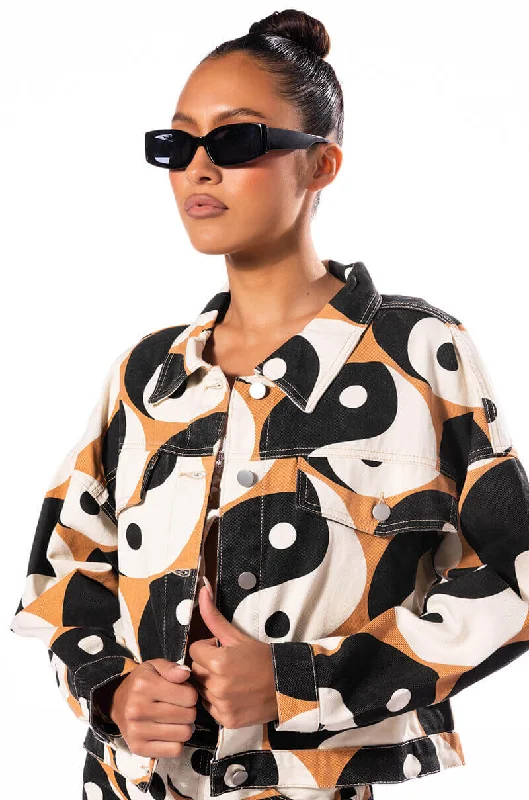 Chic Jacket-YINYANG PRINTED DENIM JACKET