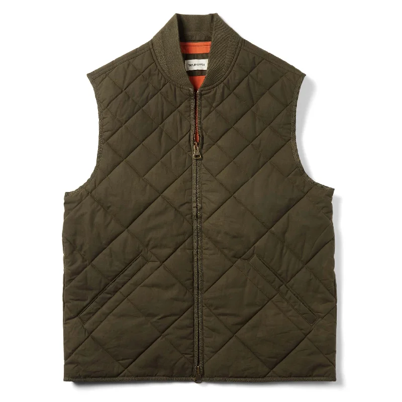 Fashion Jacket-The Quilted Bomber Vest in Olive Dry Wax