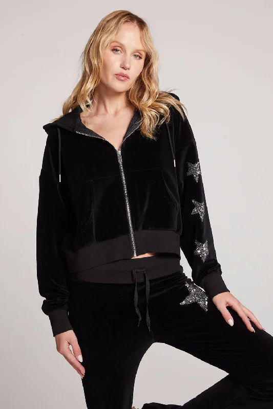 Graphic Hoodie-Sequin Star Zip Up Hoodie