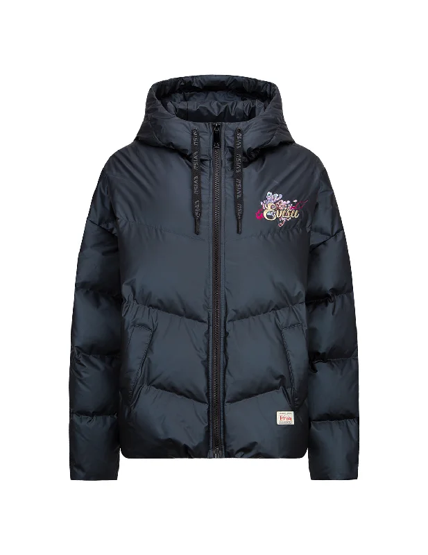 Lightweight Puffer Jacket-Logo and Chrysanthemum Motif Embroidered Down Jacket