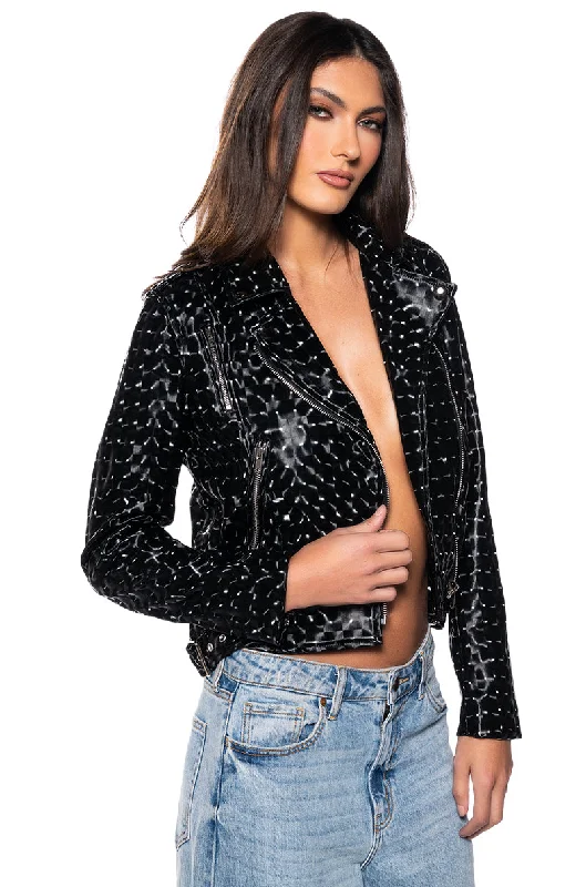 Retro Jacket-RIO HOLOGRAPHIC PU MOTO JACKET