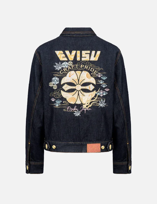 Elegant Jacket-Dragon Brocade Appliqué Denim Jacket