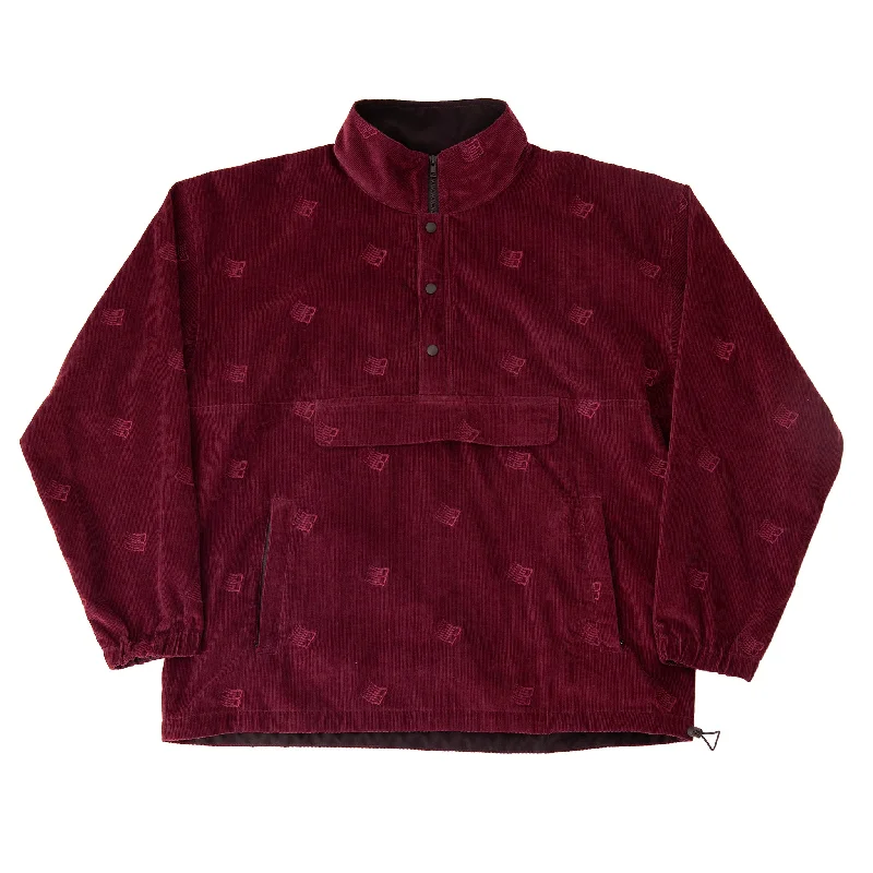 Fashionable Sweatshirt-Bronze 56K Allover Embroidered Anorak 1/4th Pullover Sweatshirt - Maroon