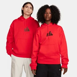 Warm Fleece Sweatshirt-Nike SB Embroidered Fleece Pull Over Hoodie - Red/Brown