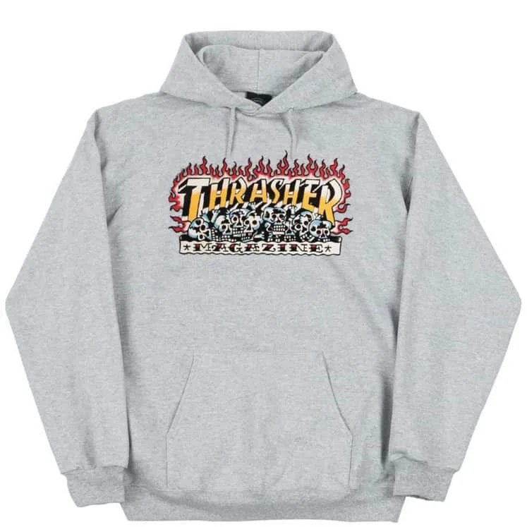 Active Sweatshirt-Thrasher Magazine Krak Skulls Hoodie - Heather Grey